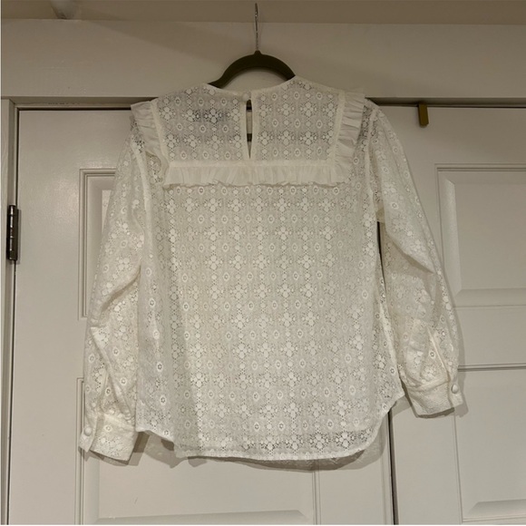 White Cotton Lace Ruffle Blouse Size Small - Picture 3 of 6